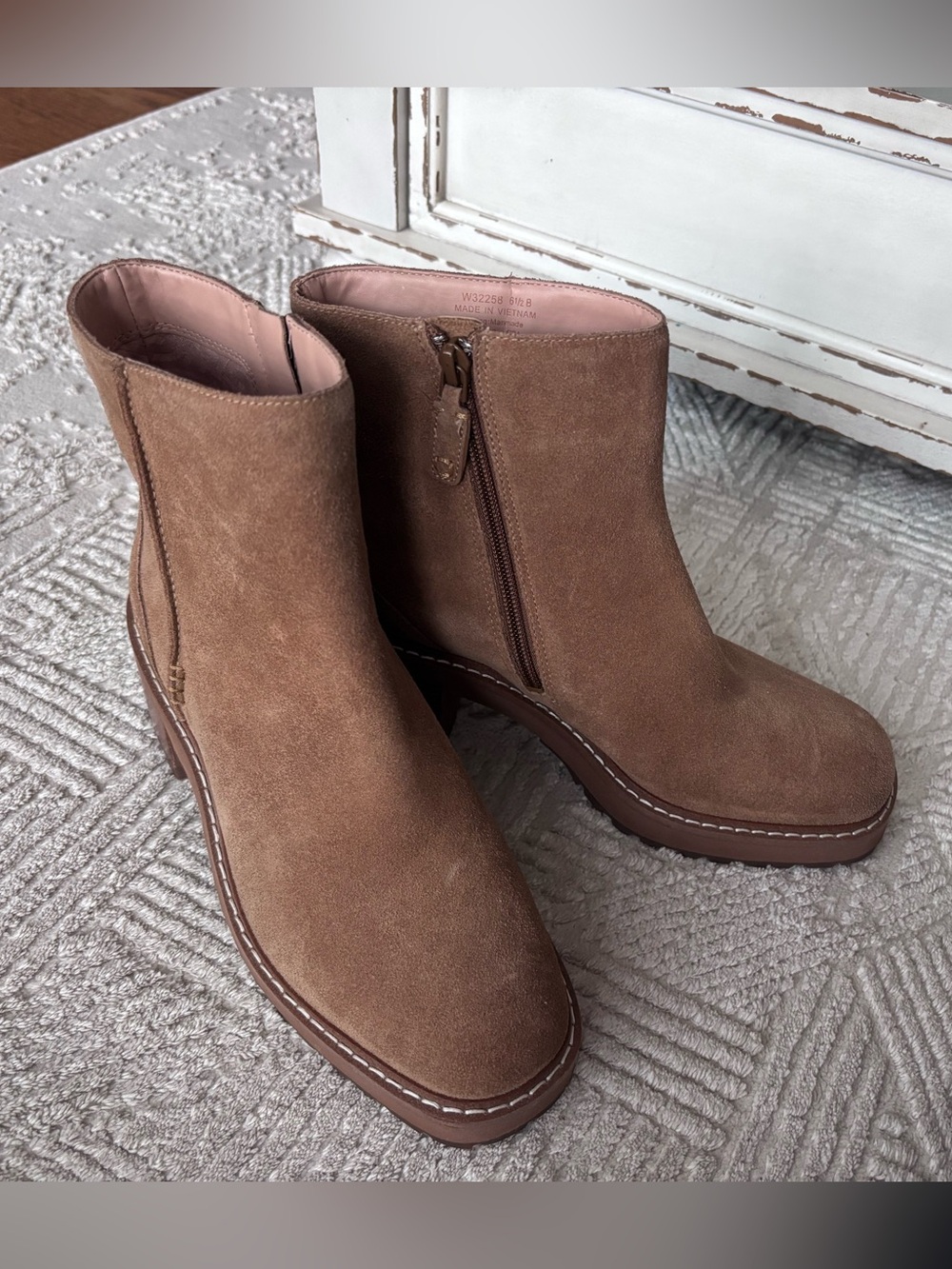 Cole Haan - Women's Brown Suede Ankle Boots - Side Zip, Chunky Sole